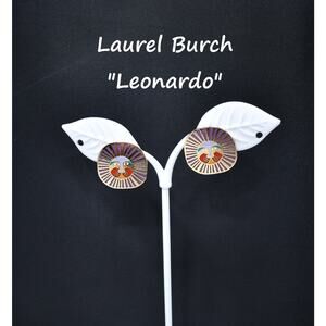 Laurel Burch "Leonardo" Post Earrings, Gold Plated Enamel Lions, 1980s Vintage